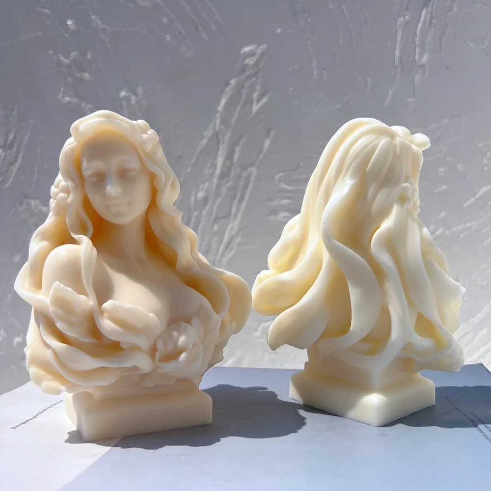 Greek Art Woman Sculpture Soy Wax Tool Beautiful Lady Statue Candle Mold Goddess Female Bust Silicone Molds