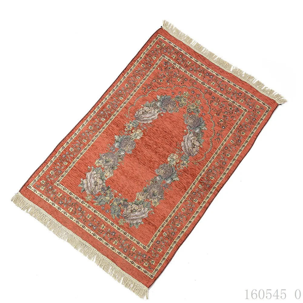 70*110Cm Muslim Islamic Prayer Rug Carpet Mat Kneeling Poly Mat with Vintage Pattern Tassel Eid Rugs Home Living Room Decor