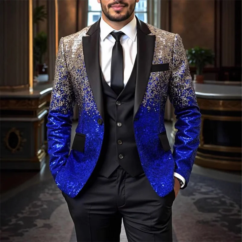 

Fashion Men Luxurious Small Round Sequin Suit Loose Single Button Jacket Male Bar KTV Stage Performance Dress Blazers
