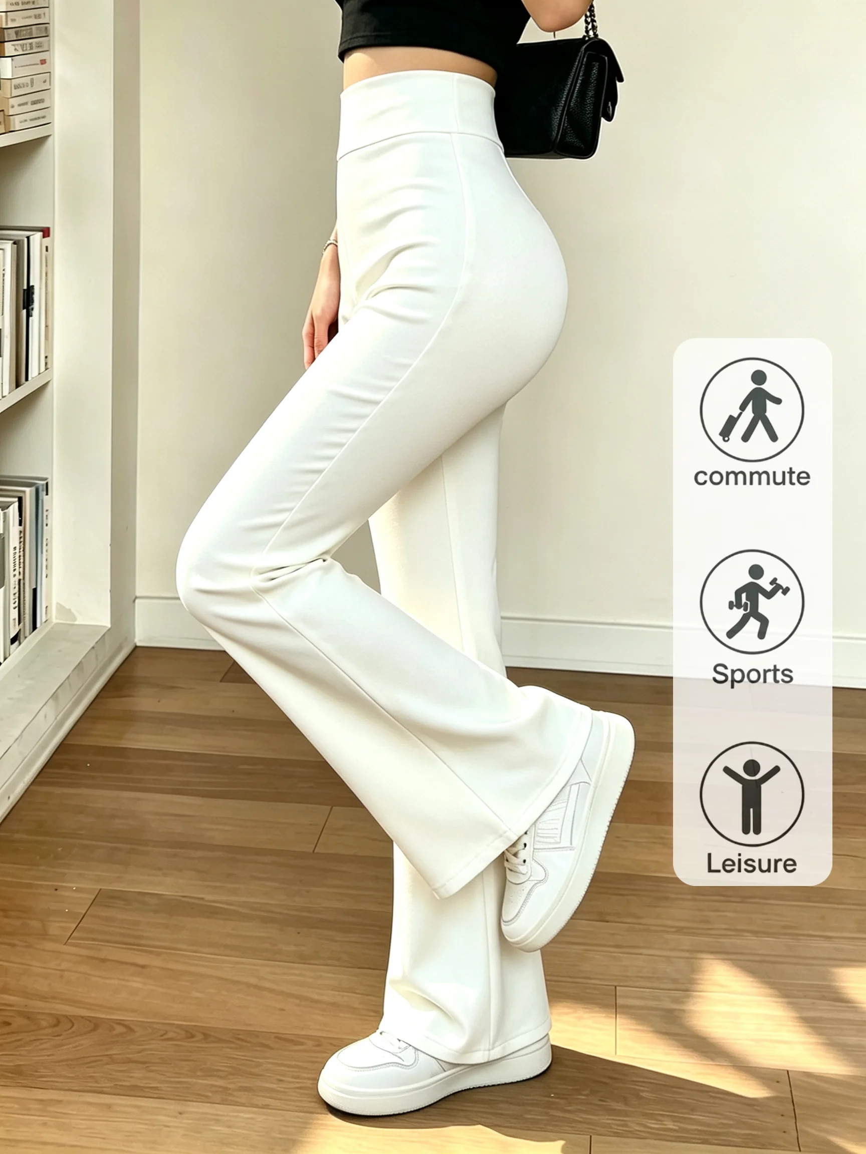 High-Waist Flare Yoga-Hose für Damen, Stretch-Bootcut-Leggings, Po-Former, Slim-Fit-Sport-Workout-Hose, lässig, weiß – Detail 2