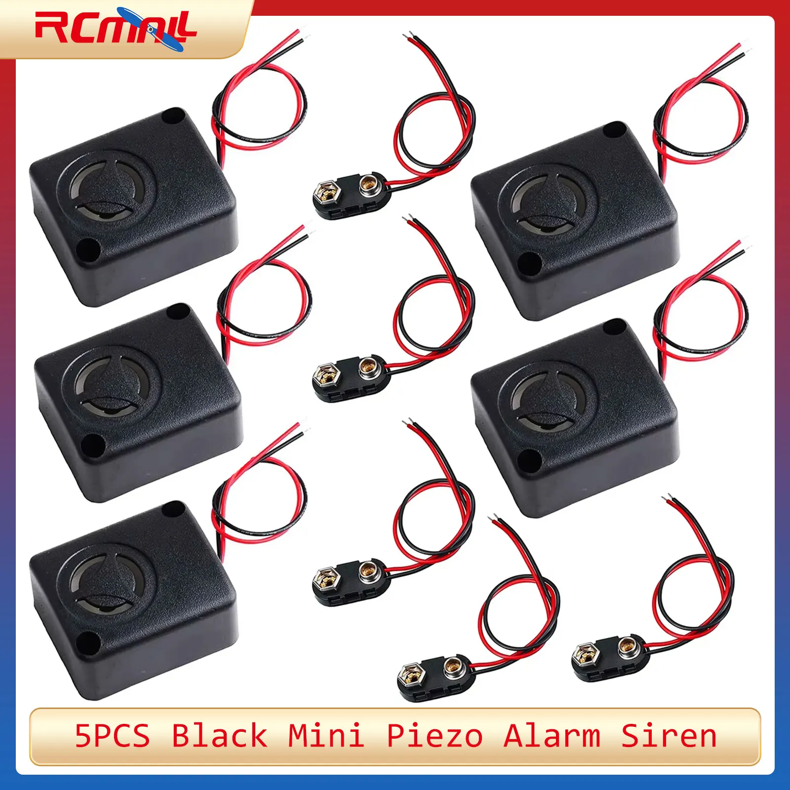 5 قطعة 12 فولت تيار مستمر أسود صغير بيزو إنذار صفارة الإنذار 110dB خزائن التأمين إنذار مضاد للسرقة عالية ديسيبل الجرس مع مشبك بطارية 9 فولت