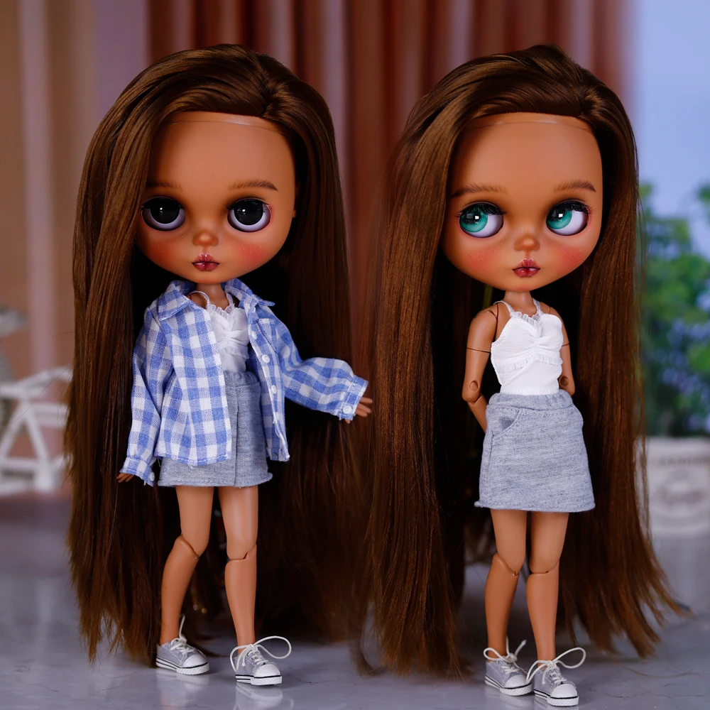 ICY DBS Blyth Doll 30cm British Preppy Style Campus Girl Dark Skin Matte Face Hand-Painted Makeup 19 Joints Doll Festival Gifts
