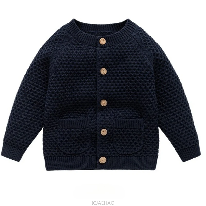 

2025 вязаный свитер для мальчиков, детская куртка, круглый простой стиль, одинаковые осенне-зимние костюмы, кардиган с воротником, повседневная одежда для маленьких детей