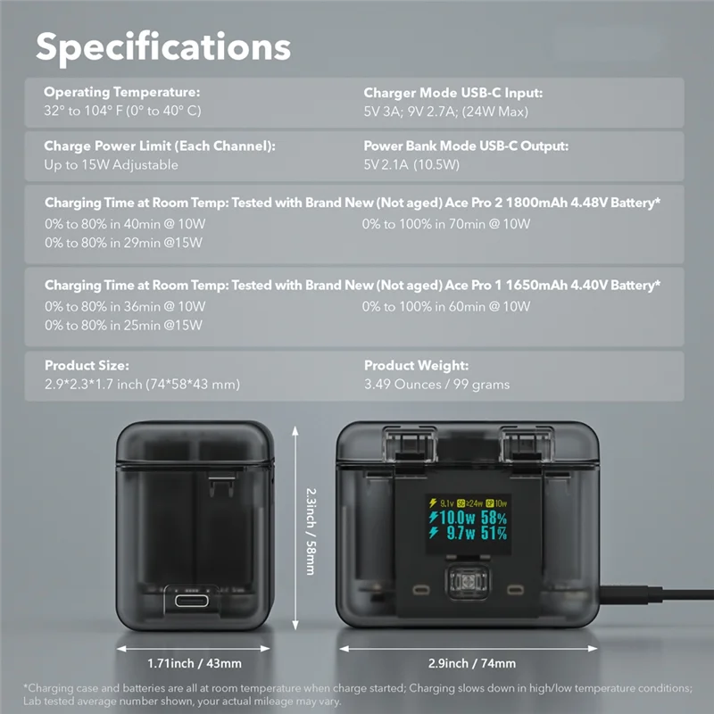 Charger For Insta360 Ace Pro2 Battery Fast Charging Bidirectional Smart Battery Manager