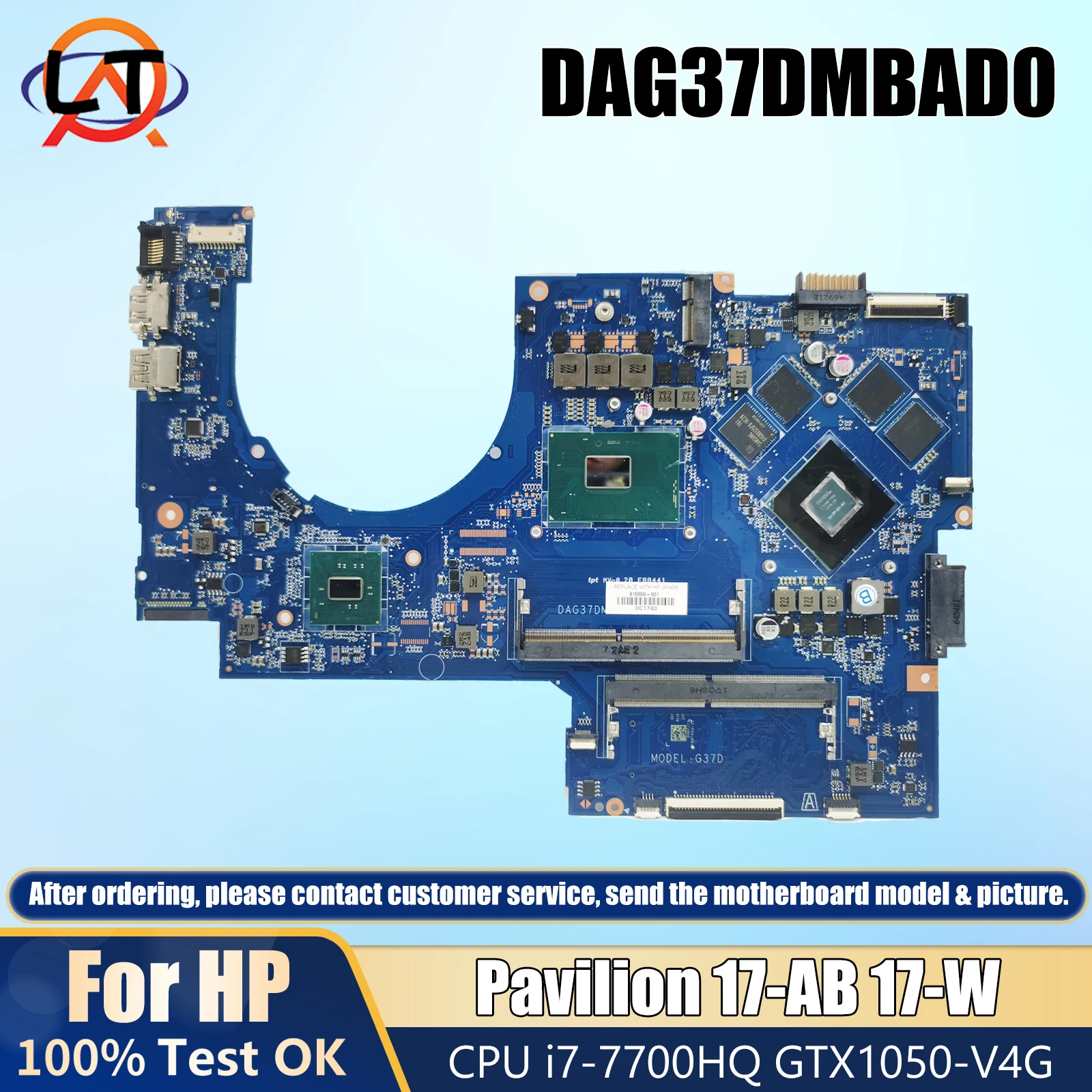 

DAG37DMBAD0 Notebook Mainboard For HP Pavilion 17-AB 17-W Laptop Motherboard With i7-7700HQ CPU GTX1050-V4G 915550-601 V4G