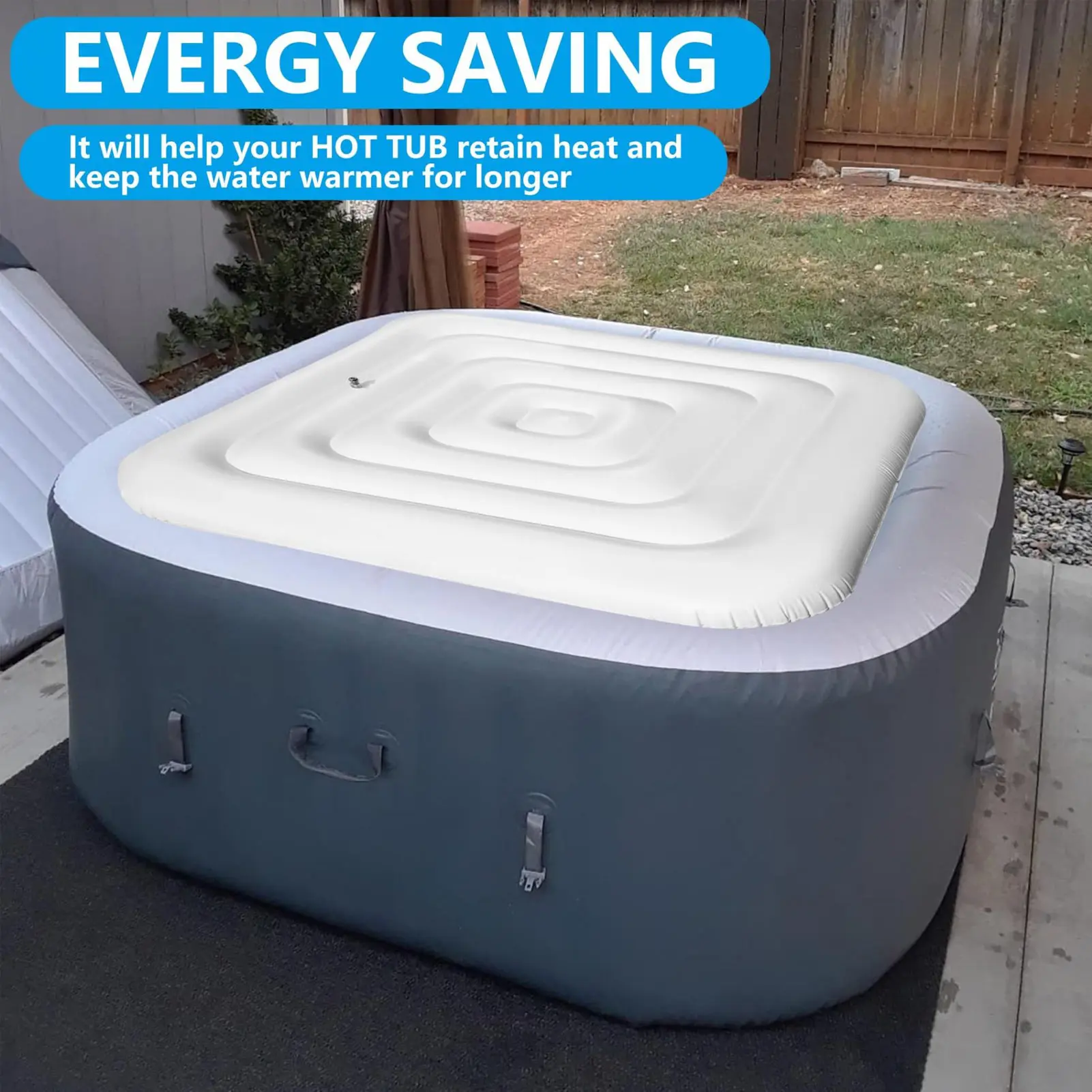 Inflatable Hot Tub Cover Dustproof Rainproof Insulated Energy Saving Lid for Square Hot Tub 4.2ft Inflatable Hot Tub Cover