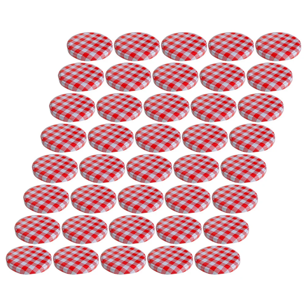 40 Pcs Kitchen Tin Sauce Mason Jar Lids Caps Wide Mother Jam Jars with Checkered