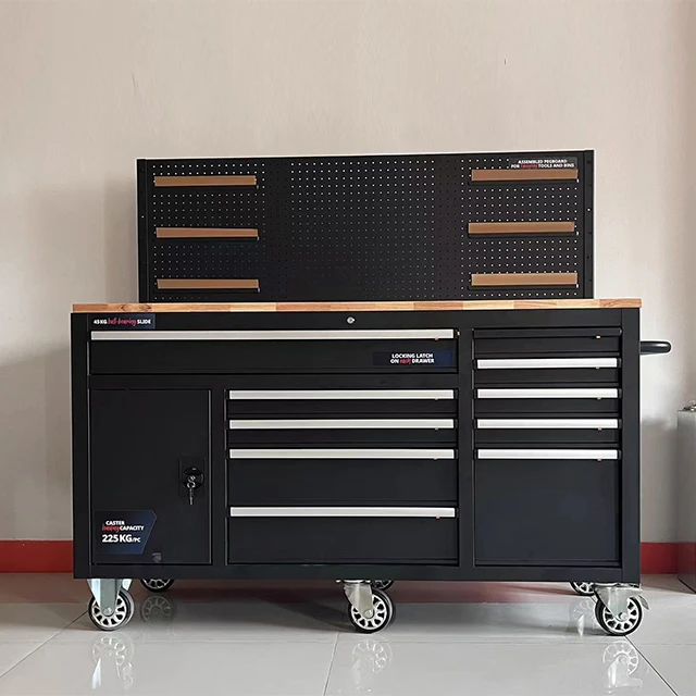 

Customizable Steel Garage Workstation Tool Cabinets 10-Drawer Portable Mechanic Work Cart 300kg Load Capacity Organizer Pro