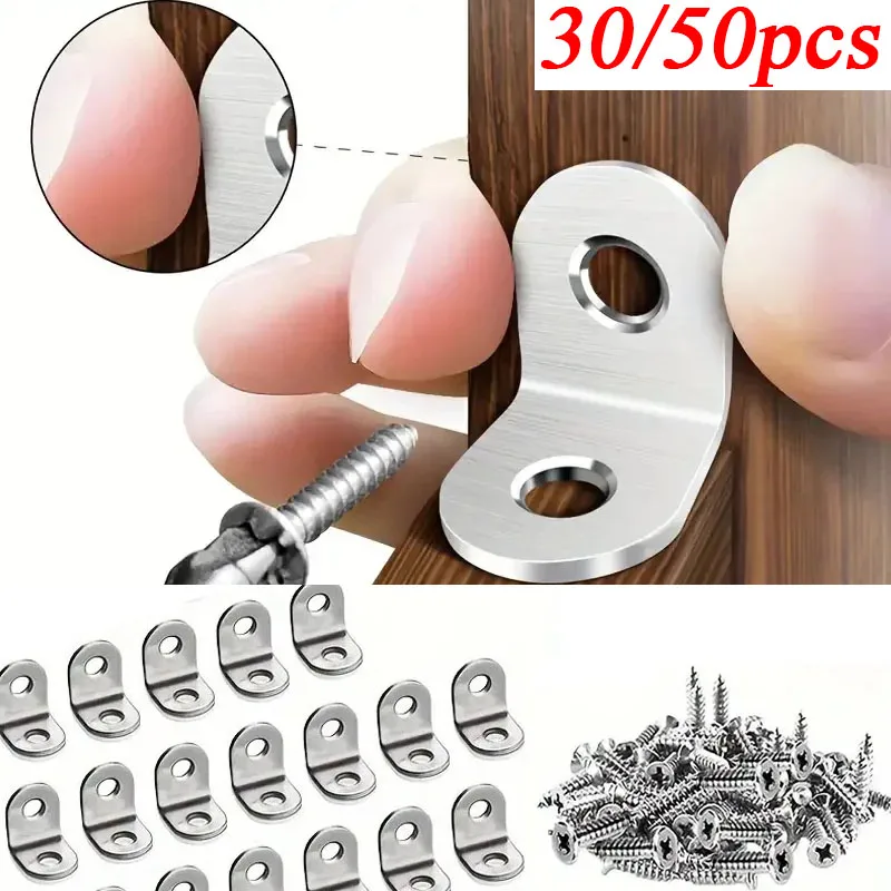 30/50pcs L-shaped Corner Code With Screws 90 Degree Right Angle Bracket Furniture Stable Connector Accessories Woodworking Tools