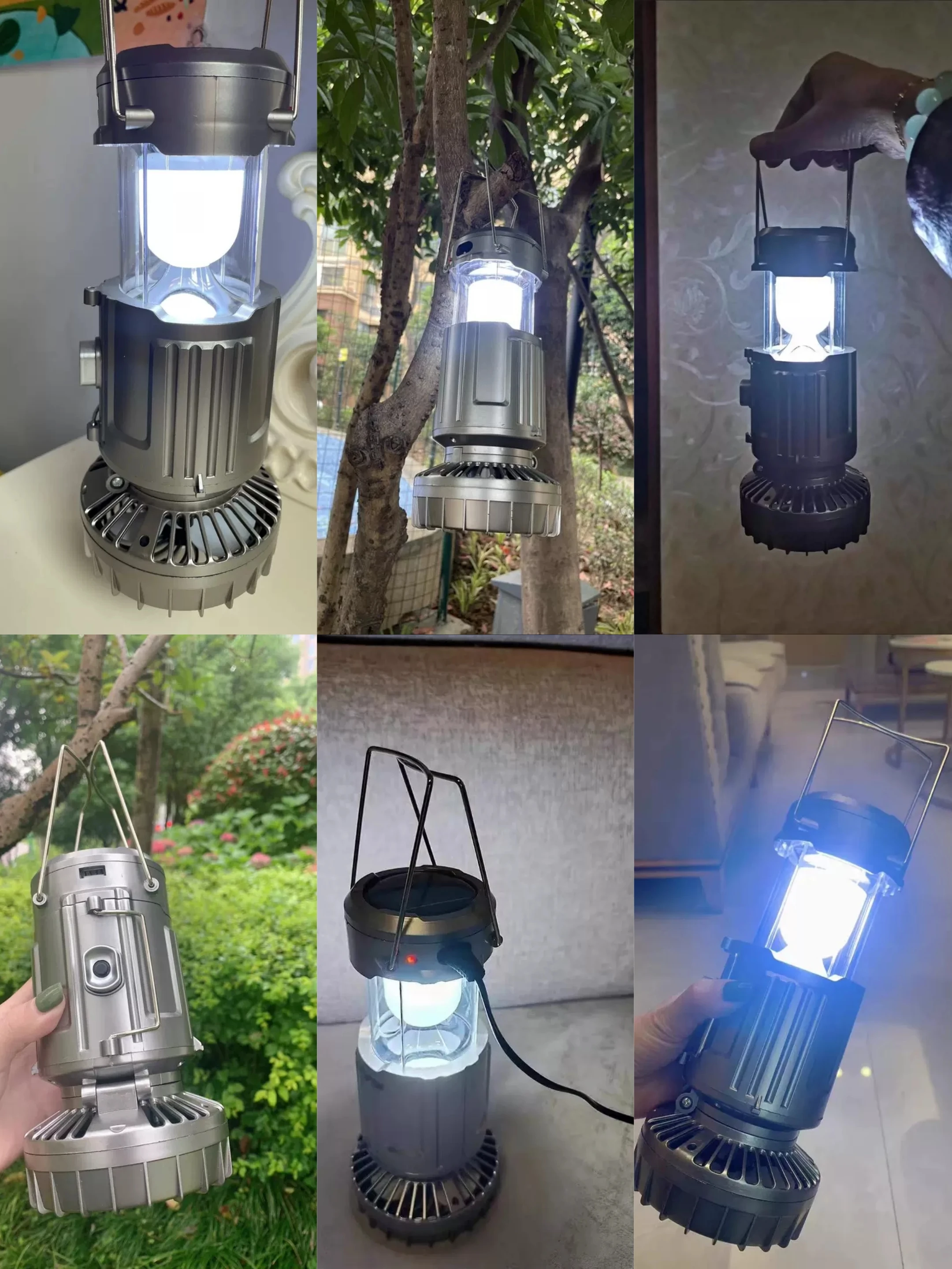 200W Cool Camping Lantern Fan Light Solar Charging Portable Hanging Tent Lights Outdoor Camping Battery USB Rechargeable Lamp