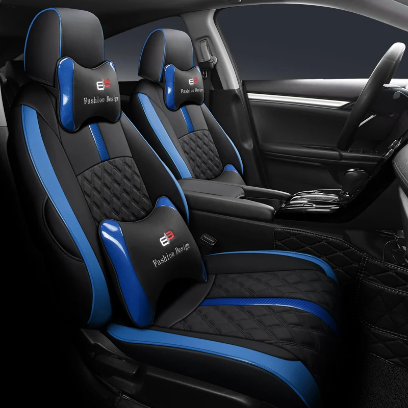 Custom Upholstery Car Seat Covers For Honda Civic 2016-2018, 2019-2021 Breathable Leather Seat Cushion Airbag Compatibility