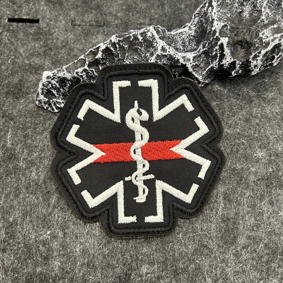 Paramedic Star of Life Embroidered Morale Patch, Red Stripe Medical Hook and Loop Applique for Outdoor Gear Decoration