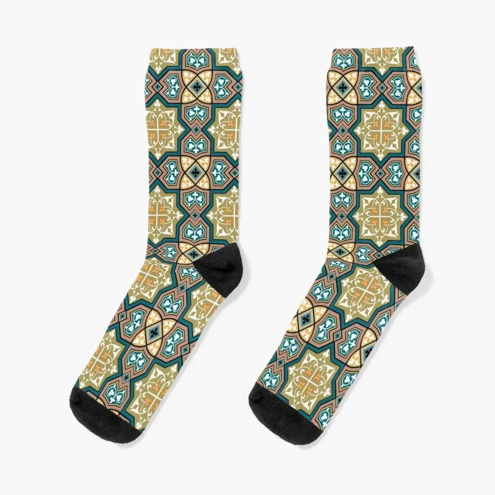 Moroccan Inspired Powder Blue Print Sticker Socks hiking sports stockings Run japanese fashion Socks Ladies Men's