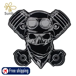 Mysterious Skull Embroidered Patches Wearing Glasses&Mask Fabric Embroidered Applique Punk Style Cross Screw Iron On Emblem