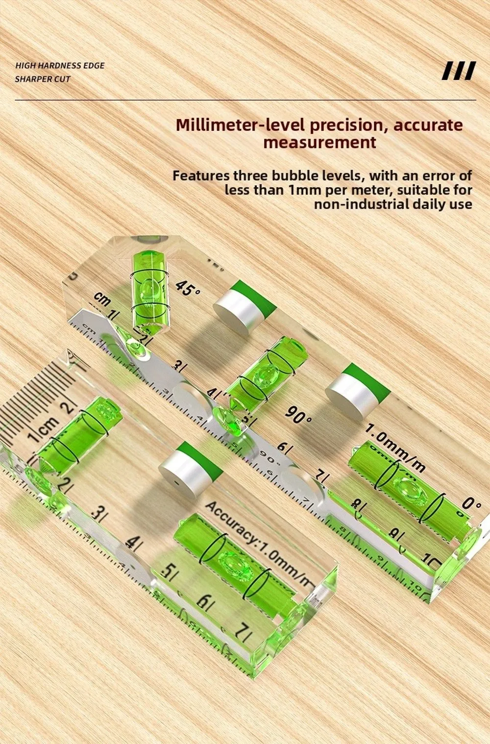 1 Stück Acryl-Mini-Wasserwaage, magnetisch, horizontal und vertikal, hochpräzises transparentes Winkelmesswerkzeug – Detail 6