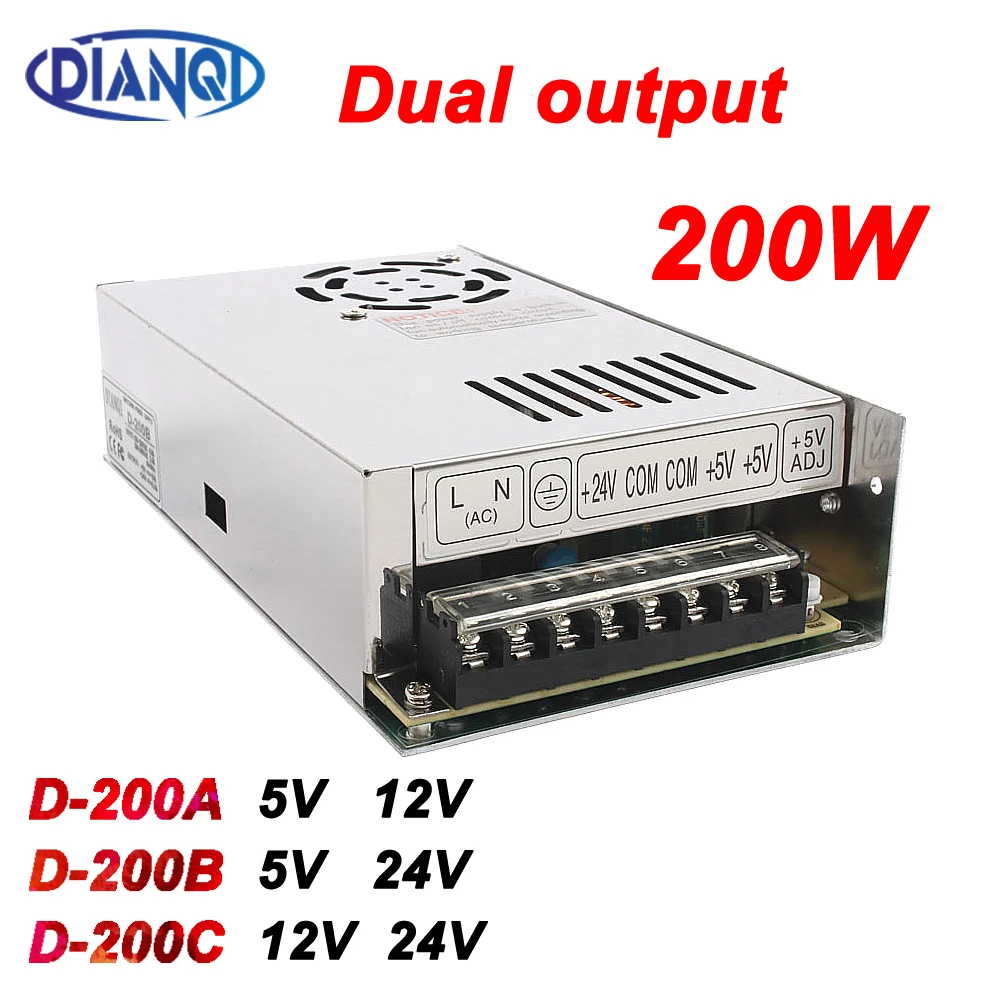 Dual output power supply 200W D-200A 5V 12V D-200B 5V 24V power suply D-200C 12V 24V ac dc converter good quality