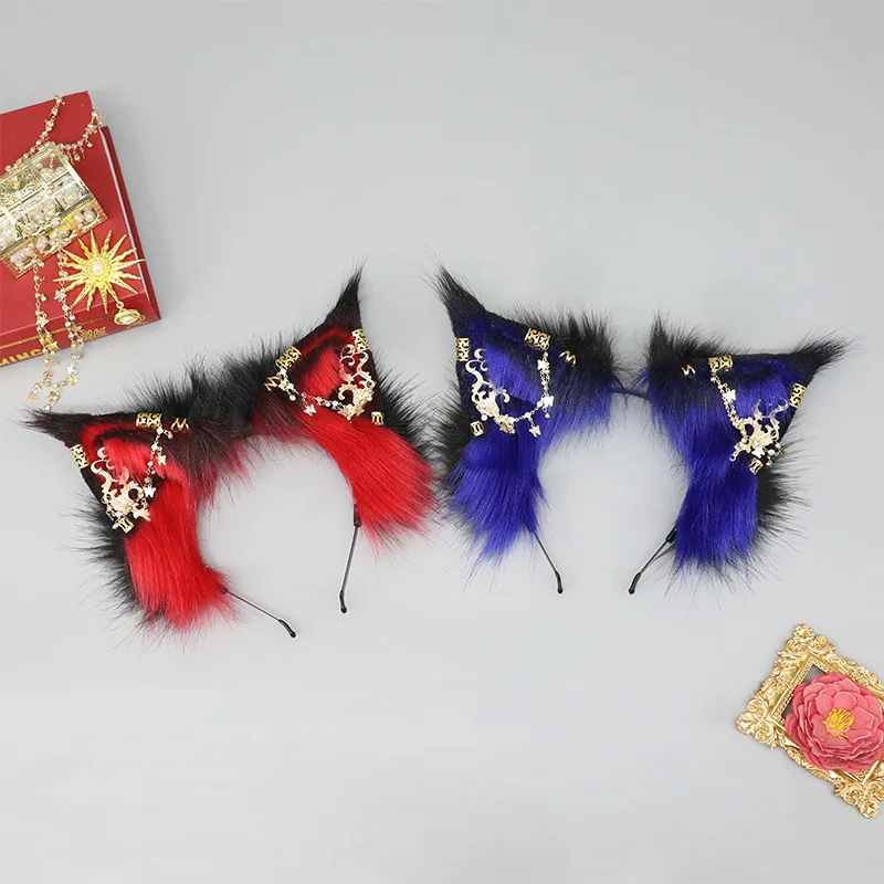 Anime Fox Orelhas Headdress para a menina, Headband gótico, Cosplay Costume Acessórios, Black Goth Hairpin, Lolita Headband, JK