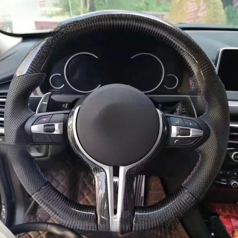 For BMW F Chassis F15 F30 M3 M6 Upgraded Forged Carbon Fiber M Style Steering Wheel Assembly With Steering Wheel Horn Cover
