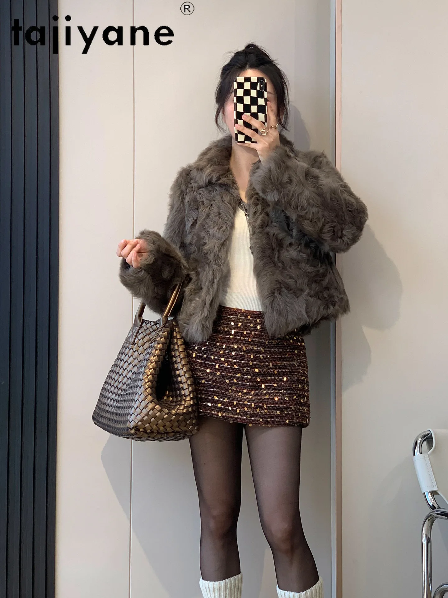 سترة من صوف الغنم الطبيعي 100% من TAJIYANE سترة من الفرو مزدوجة الوجه للنساء 2025 معاطف شتوية قصيرة أنيقة ملابس نسائية شوروبا