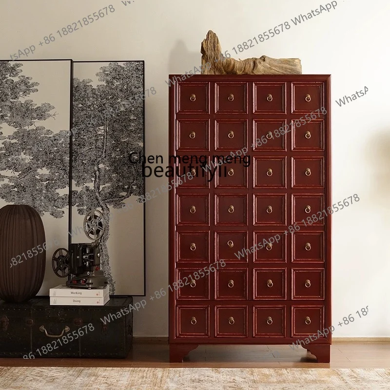Neoclassical solid wood medicine cabinet New Chinese storage wine cabinet Multifunctional tea cabinet