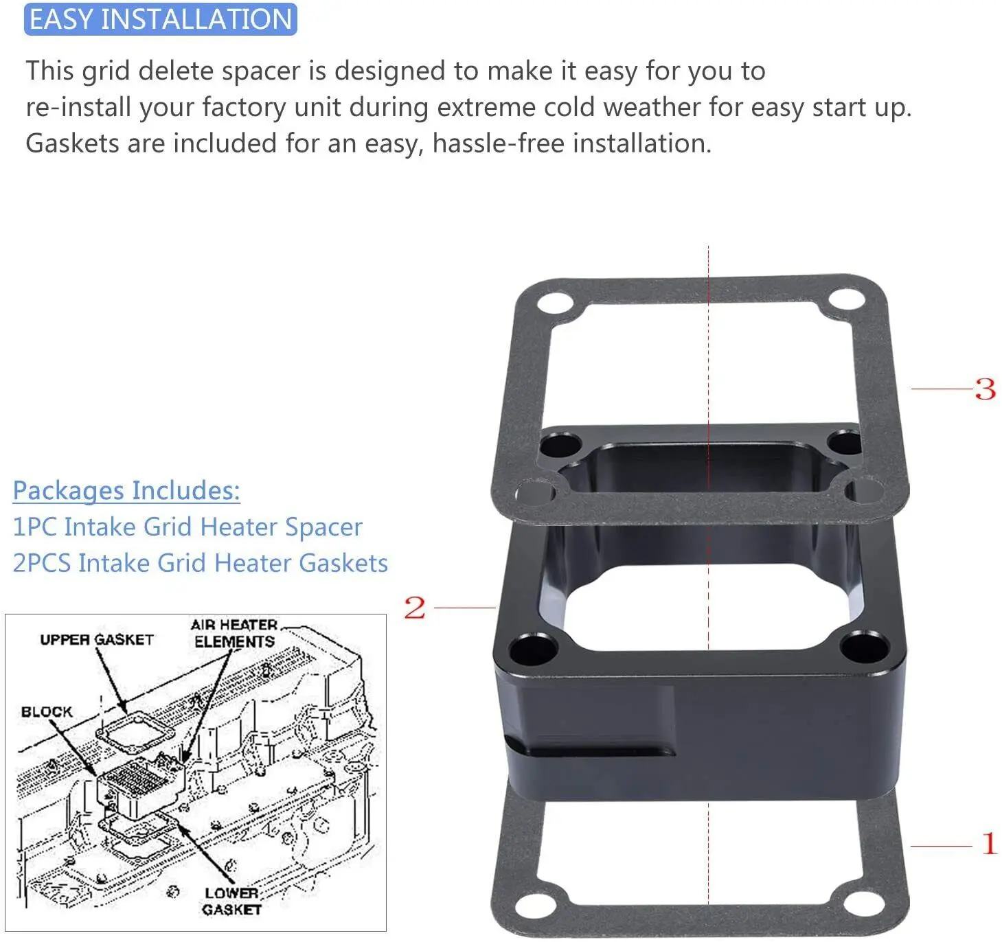 TML 3Pcs/Set Intake Grid Heater Delete Spacer For 1998.5-2007 Dodge Ram 5.9L Cummins Diesel Auto Tools Professional