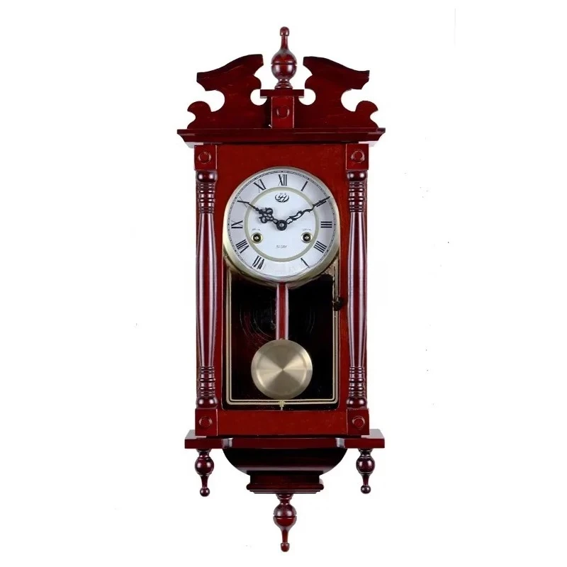 A  Creative living room mechanical pendulum dining room old-fashioned solid wood mechanical wall clock European style Chinese st