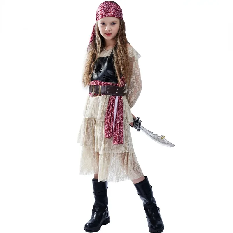 New Halloween Carnival Night Girls Lace Pirate Skirt Girl Pirate Cos Party Costume Pirate Stage Performance Costume