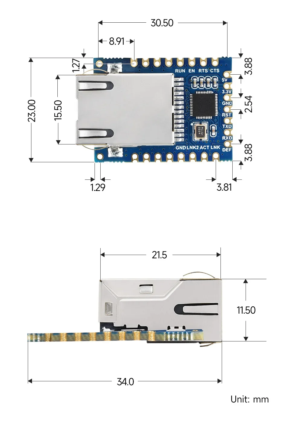 Módulo Ethernet UART PARA ETH (B) Porta serial TTL para mini módulo Ethernet Ambiente industrial Modbus/MQTT gateway UART para JSON