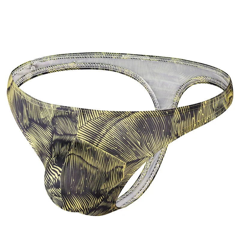 Men's Bulge Thong Striped Print Breathable Minimalist G-string Underwear Gays Low Waist U Convex Pouch Underpants T Back Panties