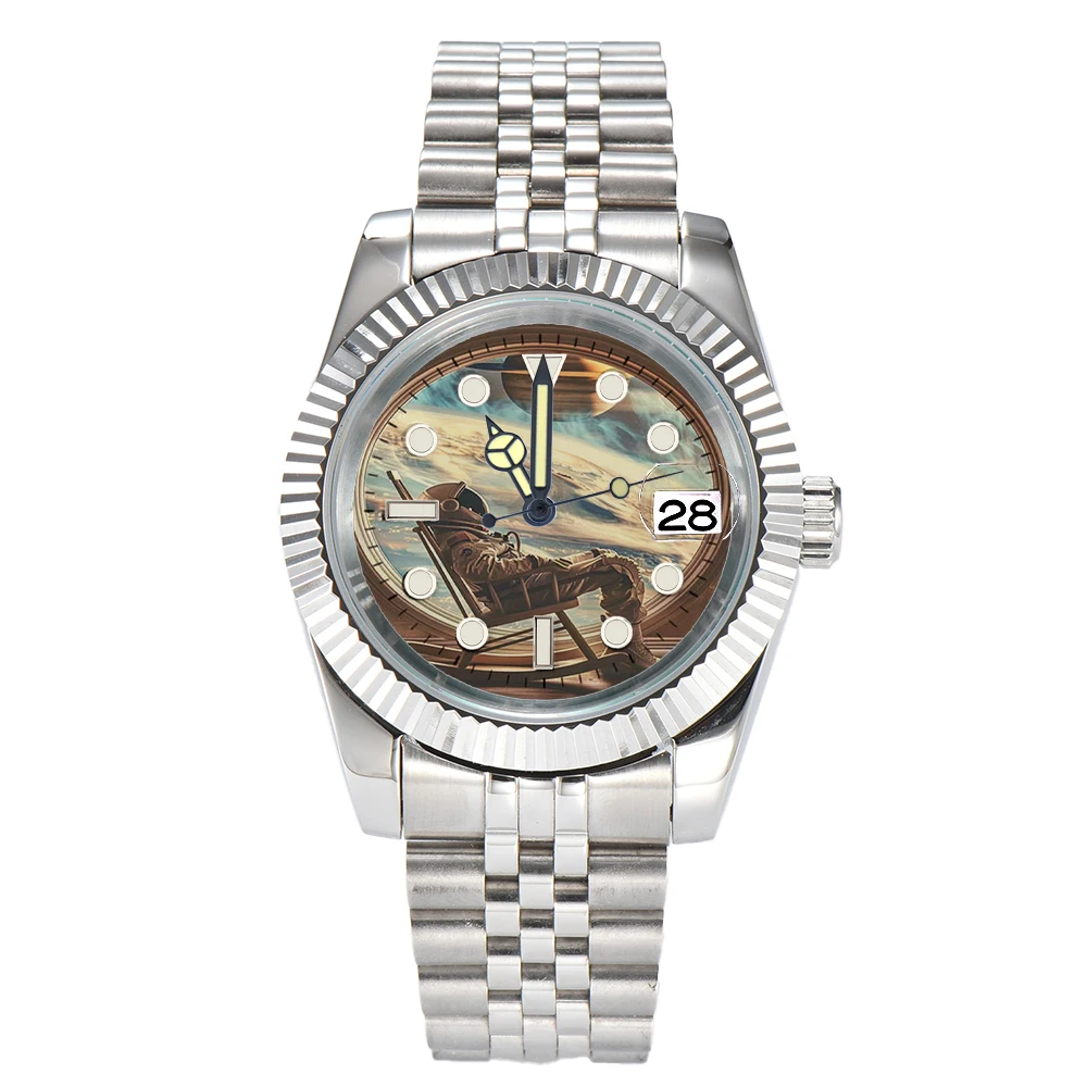 NH35 الطلب 28.5 مللي متر ساعة الطلب مخصص مؤشر مضيئة nh35 الطلب الطباعة الملونة nh35 ساعة الوجه صالح NH35/36 ساعة يد تعمل بالحركة أجزاء