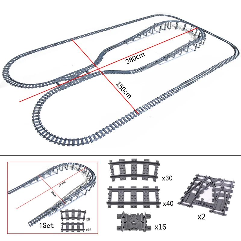 เข้ากันได้กับรางรถไฟไฟฟ้าบล็อกก่อสร้าง Moc ฉากรถไฟความเร็วสูงรางโค้งตรงอิฐ DIY ของเล่นเด็กของขวัญ