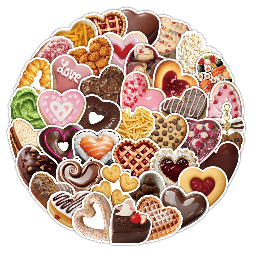 10/50PCS Heart Shaped Food Graffiti Stickers Exquisite for Phone Bottle Scrapbook Travel Bag DIY Aesthetic Decals Creative Gifts