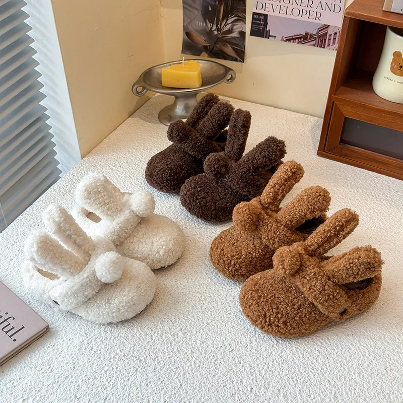 

Kids Winter Warm Cotton Slippers Cute rabbit Slip-On Shoes for Girls Soft Non-Slip Soles Lightweight Easy Wear Closure
