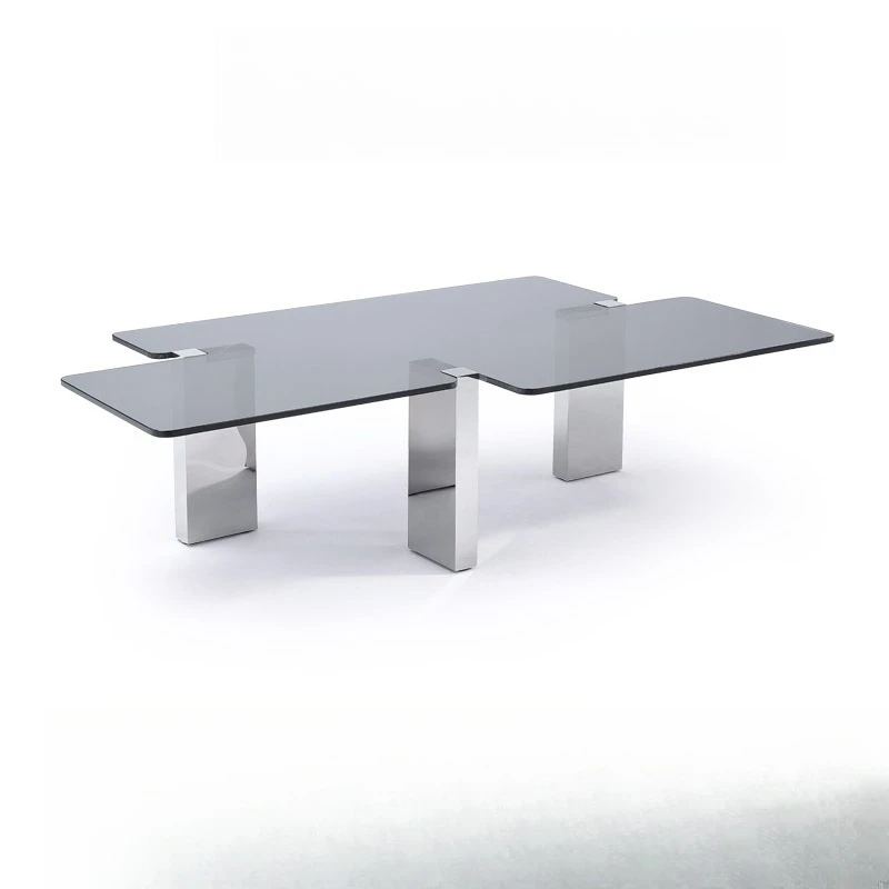 

2025 new special-shaped Italian minimalist stainless steel rectangular tempered glass coffee table restaurant light luxury desig