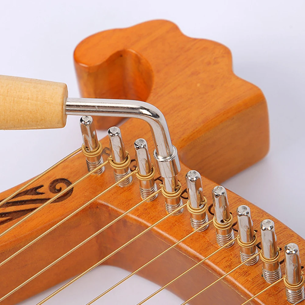 Lyre Harp Tuner Wrench Classic Wooden Handle Lyre Tuner Adjustment Tool L-Shape Square Wrench Spanner Lyre Repair Tool