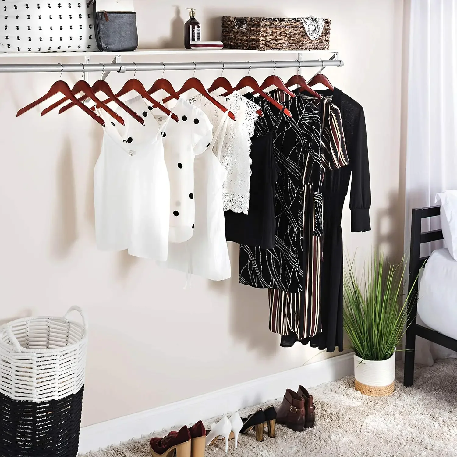 Wooden Hangers w/Rubber Grips - 20 Pack Non Slip, Heavy Duty Coat Hangers - Slim, Space Saving w/Notches Made from Luxe Wood