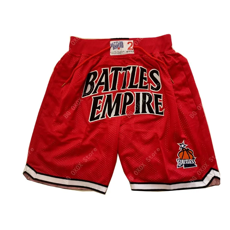 Basketball Shorts BATTLES EMPIRE 2 Four Pockets Sewing Embroidery Sports Outdoor Beach Pants Fitness Black Red Blue 2023 New