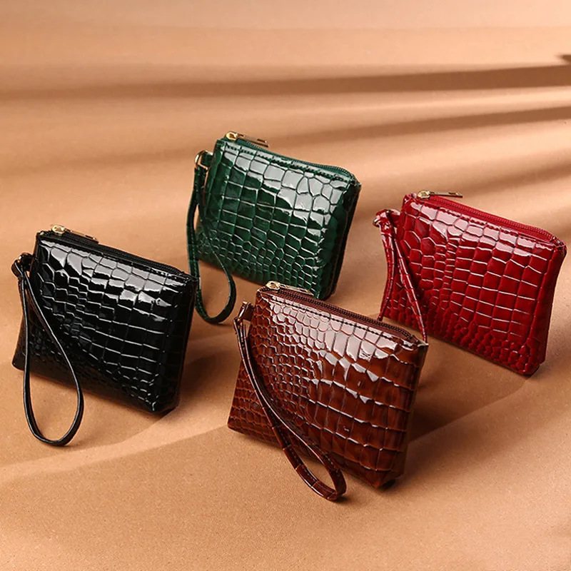 

Mini Women's Wallet Crocodile Pattern Short Zipper Wrist Small Coin Bag Fashion PU Leather Ladies Card Holder Coin Purse Clutch