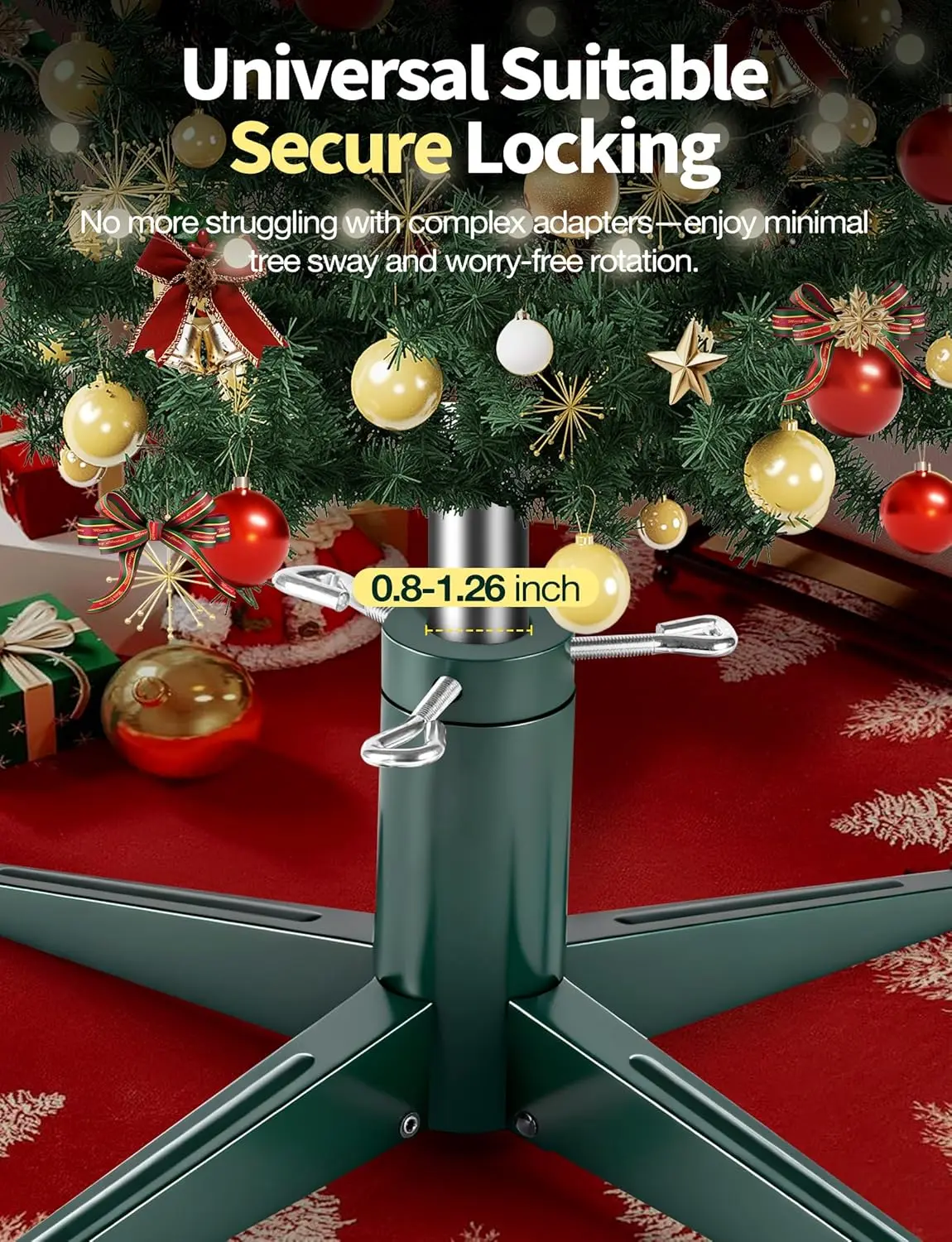 Suporte giratório musical para árvore de Natal, 360 °   Girando com controle remoto, luz e música, cabe em árvores de até 8 pés