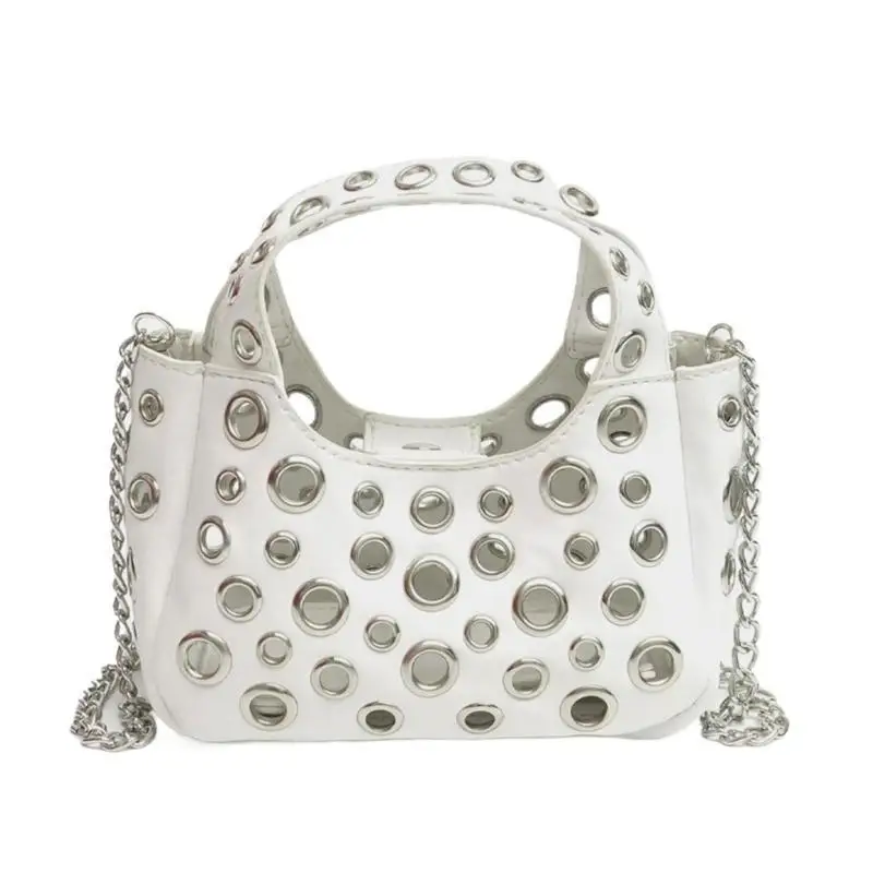

D46D Creative Handbag for Women Crossbody Bag Hollow Rivets Shoulder Bag Trend Purse
