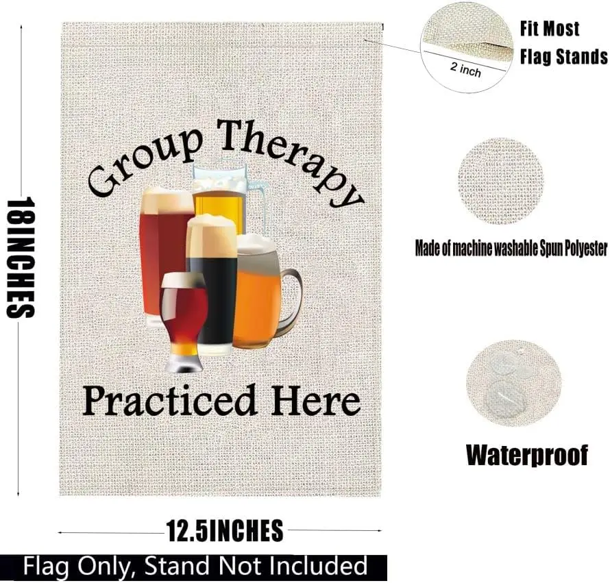 PXTIDY Funny Drinking Garden Flag Group Therapy Practiced Here Drinking House Yard Flag Beer Outdoor Decoration Flag Group Thera