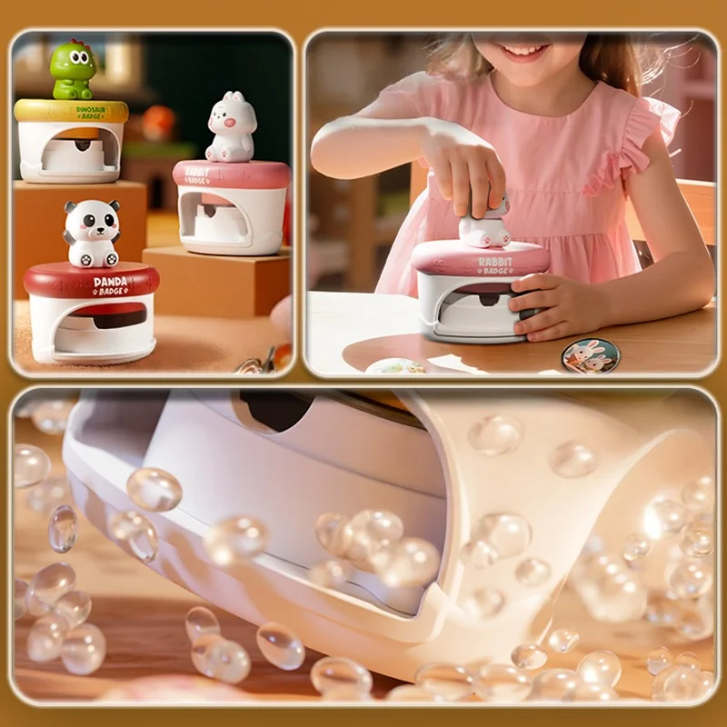 Children Cartoon Badge Making Machine DIY Craft Toys Creative Mini Hand-hold Press Badge Fun Educational Toy Gifts for Boys Girl