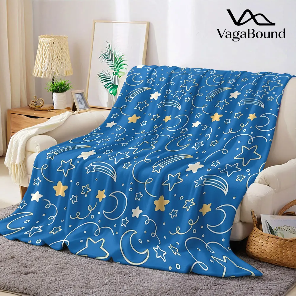 Moon Star Sky Flannel Blanket Warm Soft Halloween Christmas Decorative Couch Warm Cozy All-Season Gift