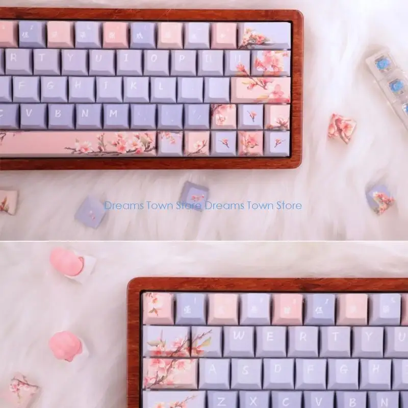 

HX6A 139keys Spring Rain Theme Keycaps Cherry Profile 5Sides Sublimations For Mechanical Keyboards Switches Keycap Set