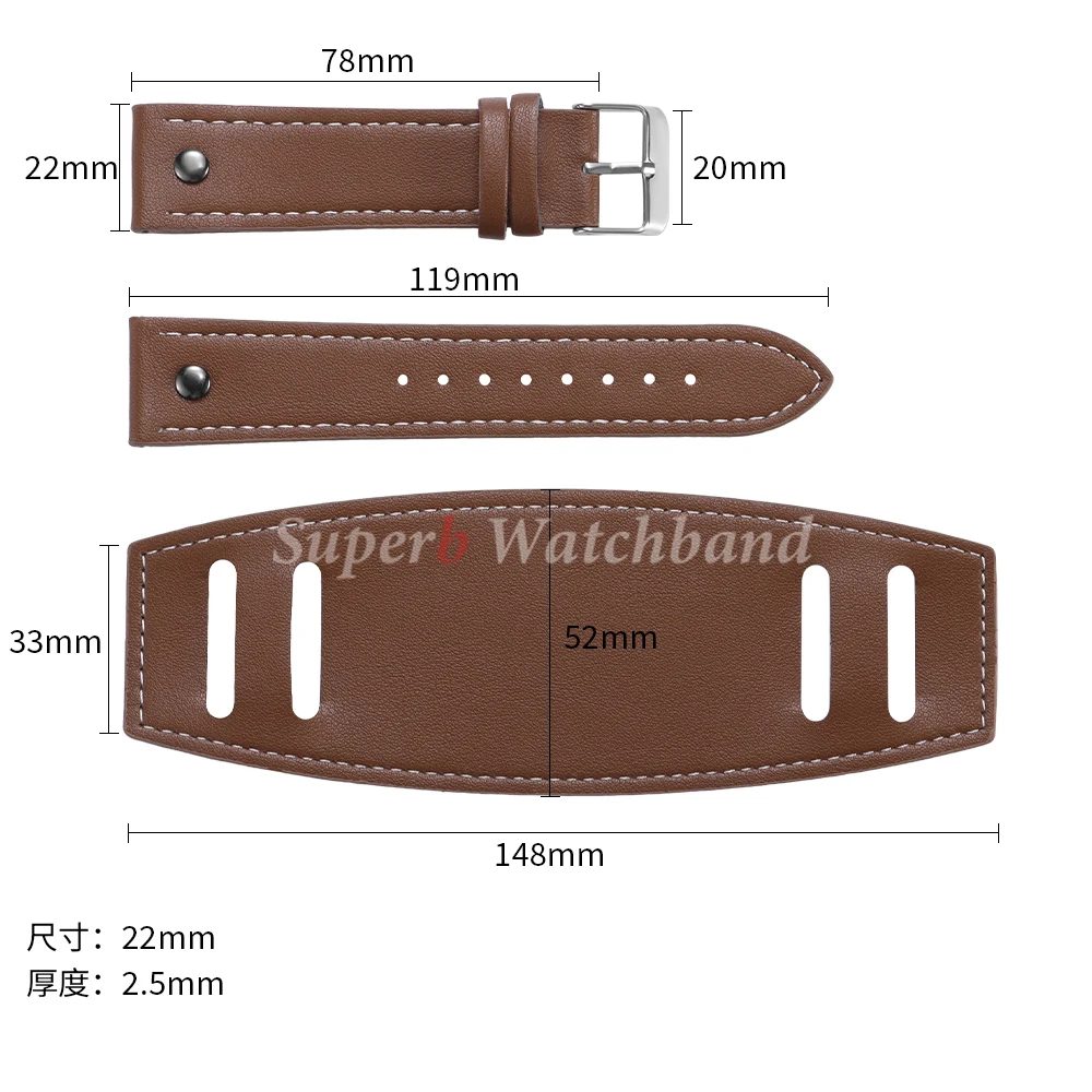 20 مللي متر 22 مللي متر 24 مللي متر الجلود حزام حزام الرجال النساء حزام (استيك) ساعة جلد البقر الكفة سوار ساعة أسود براون اللون حزام ساعة الإكسسوار