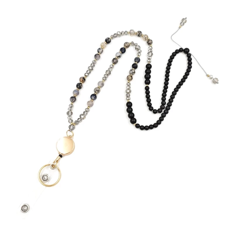 Ожерелье из бусин из натурального камня, выдвижной шнурок, держатель для очков, шнурок
