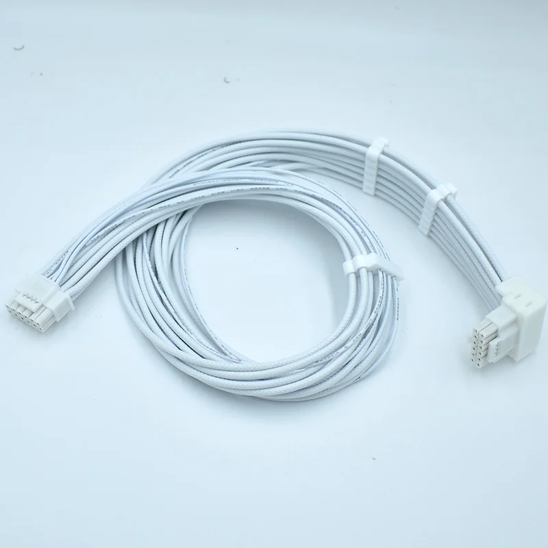 PCI-e 5.0 12VHPWR ATX3.0 600W 16 Pin Up/ Down Angled Male to Male Individual white Cables with Braided Pattern