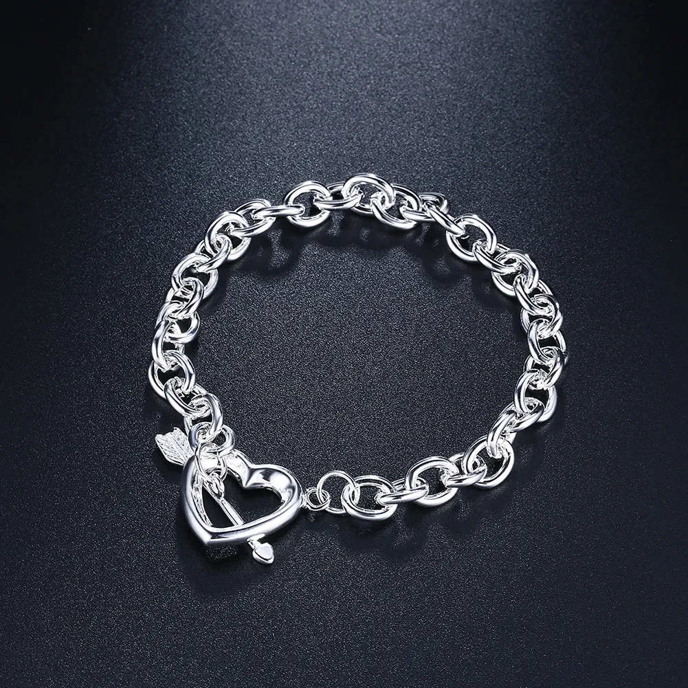 New 925 Sterling Silver 8 Inches Fine Heart Bracelet For Women Charm Fashion Engagement Party Favor Jewelry Accessories