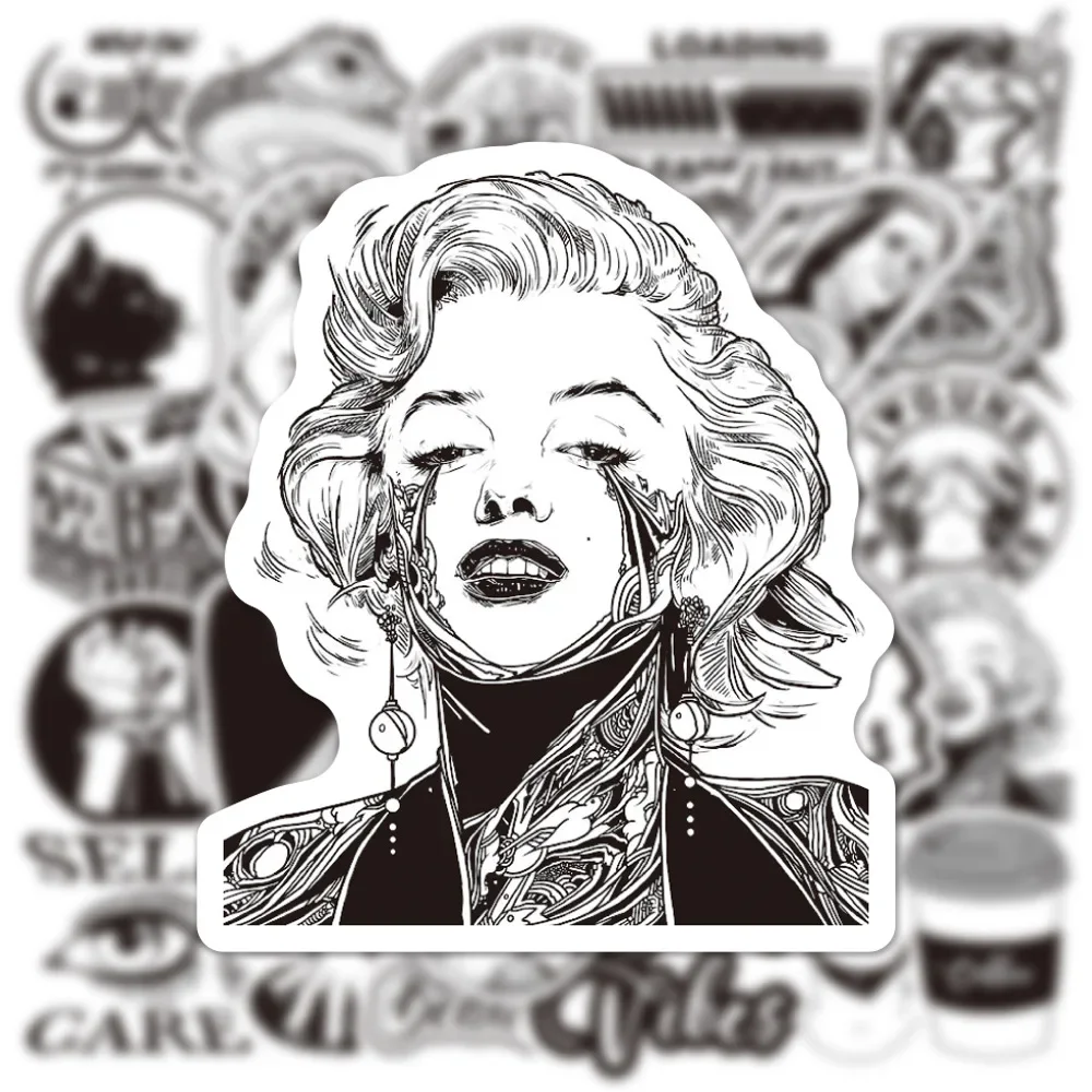 50 sztuk fajnych czarno-białych naklejek w stylu INS VSCO, estetyczne naklejki na laptopa, samochód, motocykl, gitarę, bagaż, telefon, naklejki graffiti.