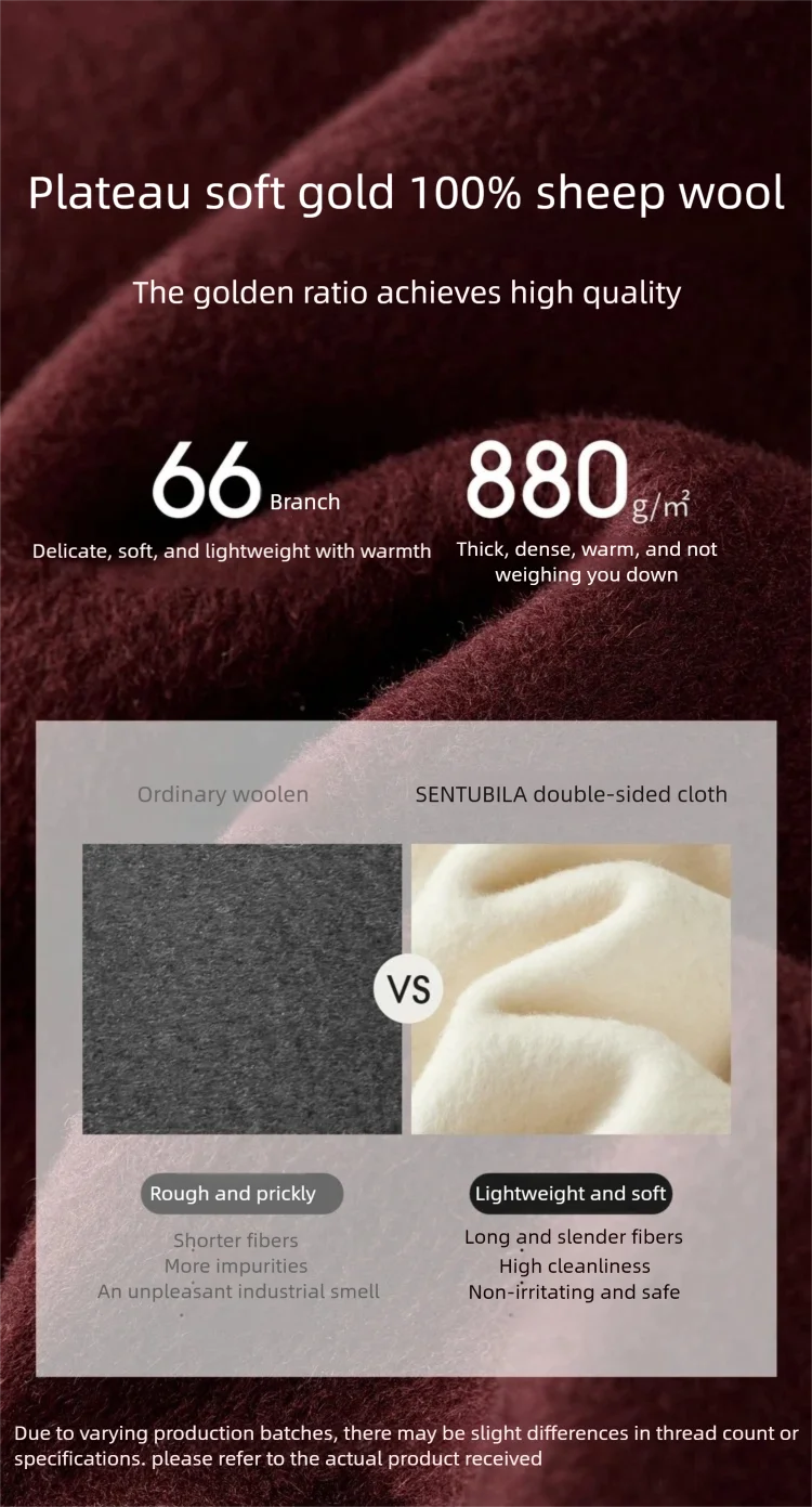 SENTUBILA 100% Wolle Doppelseitiger Mantel Damen 2026 Winter Neu Stehkragen mit Gürtel Eleganter Warmer Loser Langer Oberbekleidung W54OG8766 – Detail 12